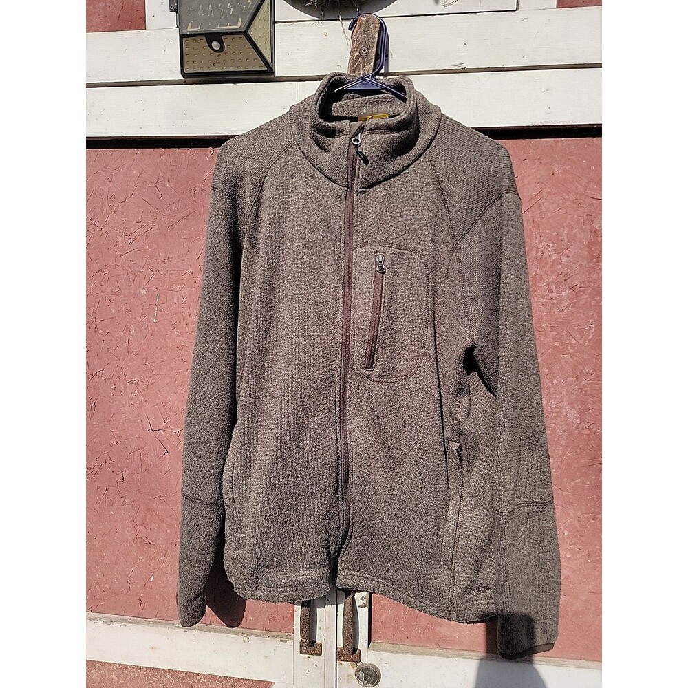 Cabela's sweater jacket brown full zip chest pocket Large